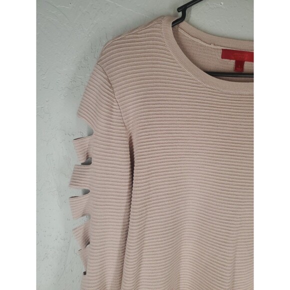 Jennifer Lopez Light Pink Ribbed Long Sleeve Slit Accent Sweater Size Large - Picture 2 of 8
